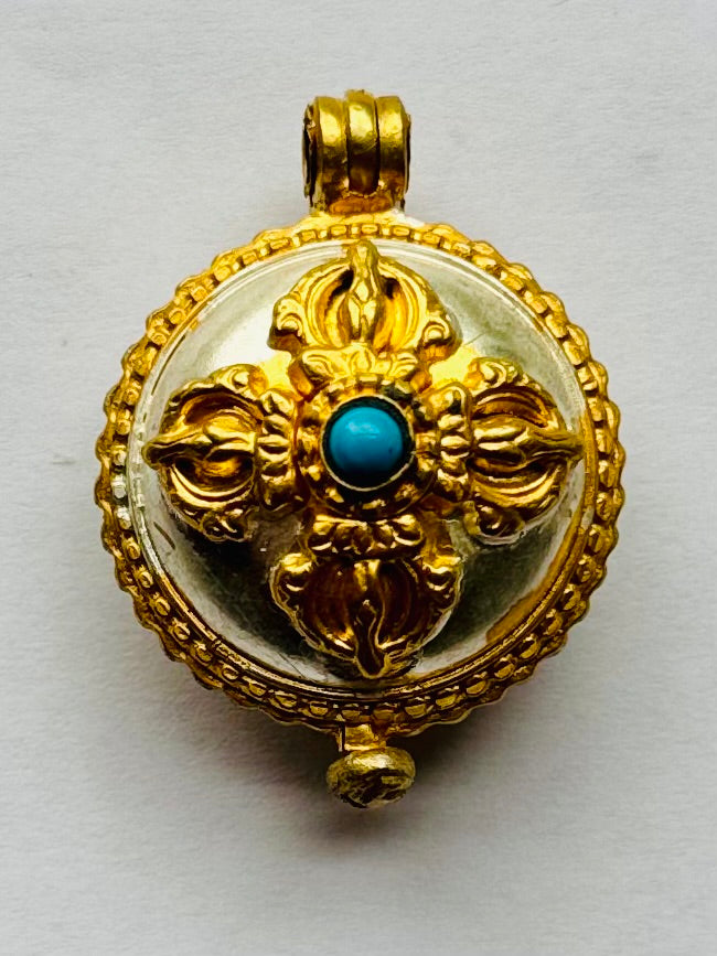 Gold and Silver Gau with turquoise  jewel - Made in Nepal - Ships from US