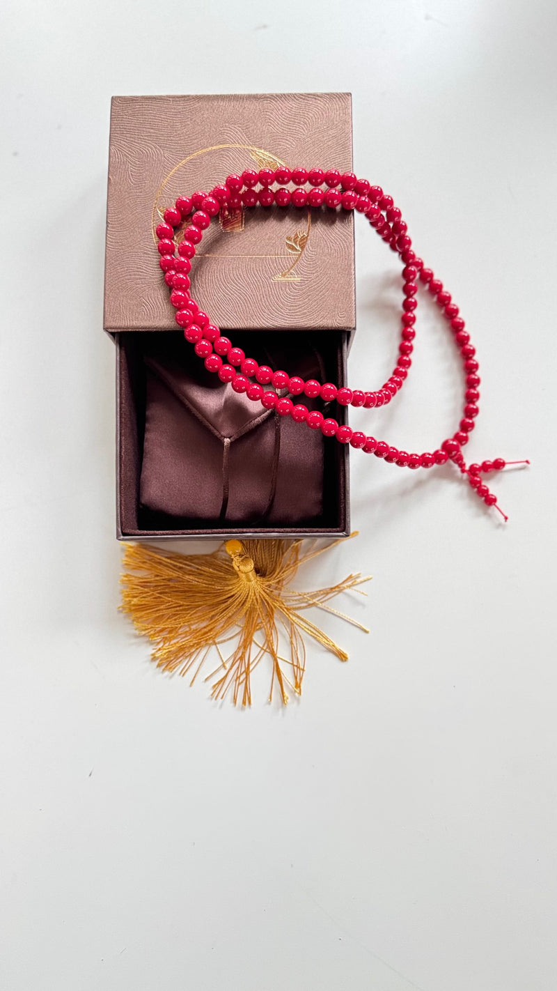 Red Mala made in Tibet (108 beads, diameter 7-8mm